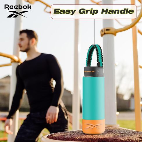 Reebok Stainless Steel Sports Water Bottle | Double Wall Vacuum Insulated, Leakproof, BPA Free with Paracord Handle | Ideal for Work, Travel, Outdoor, Gym (Pack of 1, 32 oz., Teal) in Saudi Arabia