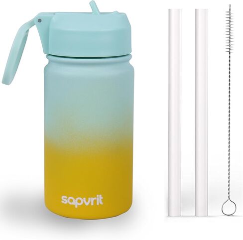 Kids Water Bottle, 12OZ Water Bottles Kids with Straw, Stainless Steel Vacuum Double Wall Insulated cup, Kids Water Bottle for School, Gifts for Boys (GREEN YELLOW, 12OZ) in Saudi Arabia