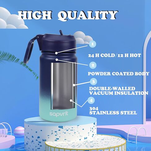 Kids Water Bottle, 12OZ Water Bottles Kids with Straw, Stainless Steel Vacuum Double Wall Insulated cup, Kids Water Bottle for School, Gifts for Boys (GREEN YELLOW, 12OZ) in Saudi Arabia