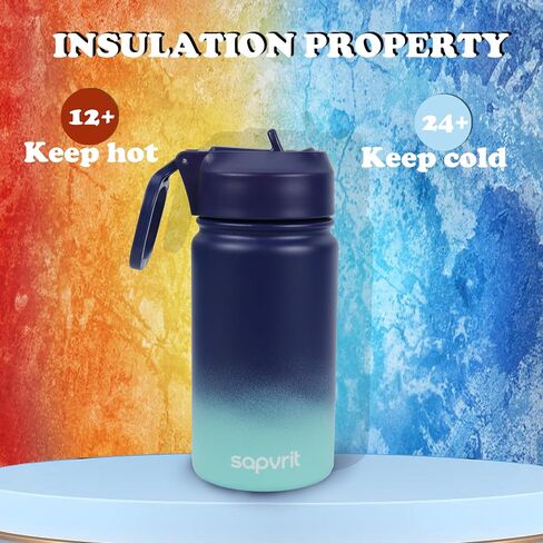 Kids Water Bottle, 12OZ Water Bottles Kids with Straw, Stainless Steel Vacuum Double Wall Insulated cup, Kids Water Bottle for School, Gifts for Boys (GREEN YELLOW, 12OZ) in Saudi Arabia