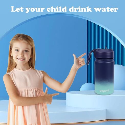Kids Water Bottle, 12OZ Water Bottles Kids with Straw, Stainless Steel Vacuum Double Wall Insulated cup, Kids Water Bottle for School, Gifts for Boys (GREEN YELLOW, 12OZ) in Saudi Arabia