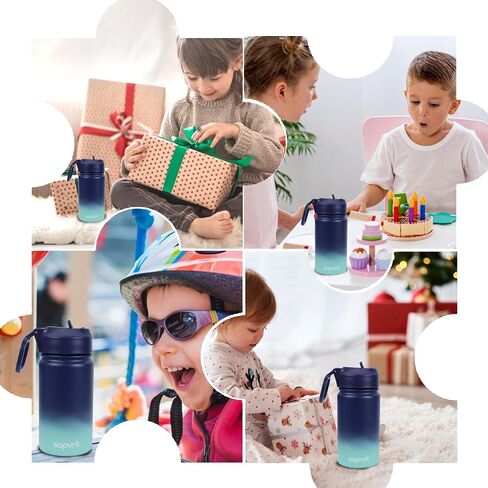 Kids Water Bottle, 12OZ Water Bottles Kids with Straw, Stainless Steel Vacuum Double Wall Insulated cup, Kids Water Bottle for School, Gifts for Boys (GREEN YELLOW, 12OZ) in Saudi Arabia