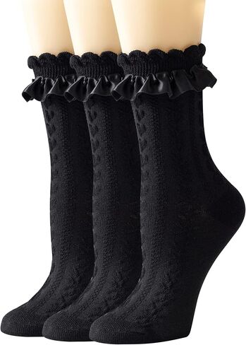 SEMOHOLLI Women Ruffle Socks for mid-calf, Fashion Girls Princess Socks Cotton Socks in Kuwait
