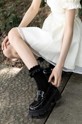 SEMOHOLLI Women Ruffle Socks for mid-calf, Fashion Girls Princess Socks Cotton Socks in Kuwait