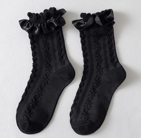 SEMOHOLLI Women Ruffle Socks for mid-calf, Fashion Girls Princess Socks Cotton Socks in Kuwait