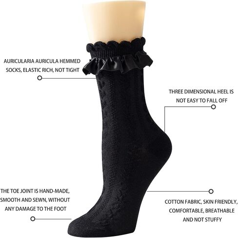 SEMOHOLLI Women Ruffle Socks for mid-calf, Fashion Girls Princess Socks Cotton Socks in Kuwait