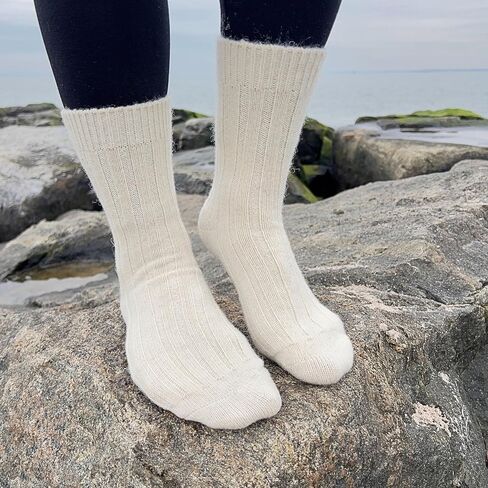 92% Merino Wool Socks for Men and Women Crew Cozy Heavyweight Hiking Skiing Outdoor Super- Soft Large Size US White, 100% Made in Mongolia. Pure Wool Socks in Saudi Arabia
