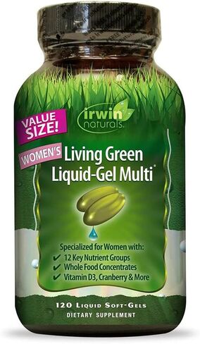 Irwin Naturals Women's Living Green Liquid-Gel Multi Vitamin - 70 Essential Nutrients, Full-Spectrum Vitamins, Wholefood Blend - Targeted Adrenal & Brain Support - 90 Liquid Softgels in Kuwait