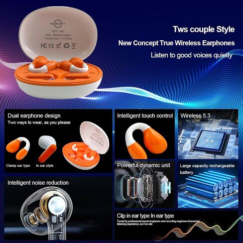 Two Pairs of Wireless Bluetooth Headphones, In-Ear and Ear Clip, Bluetooth 5.4 Wireless Sports Headset, Built-in Microphone with Charging Cable for Tablets, Laptops, and Cell Phones, Silver Gray in Saudi Arabia
