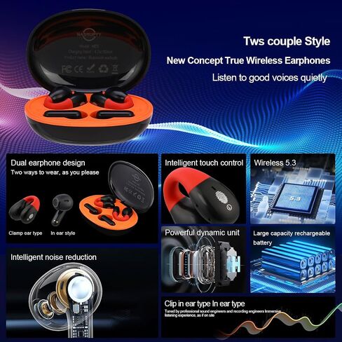 Two Pairs of Wireless Bluetooth Headphones, In-Ear and Ear Clip, Bluetooth 5.4 Wireless Sports Headset, Built-in Microphone with Charging Cable for Tablets, Laptops, and Cell Phones, Silver Gray in Saudi Arabia