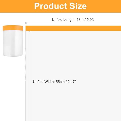 uxcell 3 Rolls Painters Plastic with Tape, 21.7in x5.9Ft Pre-Taped Masking Film Tape and Plastic Film Paint Plastic Covering Roll for Covering Skirting, Frames and Auto Body, Yellow/Clear in Saudi Arabia