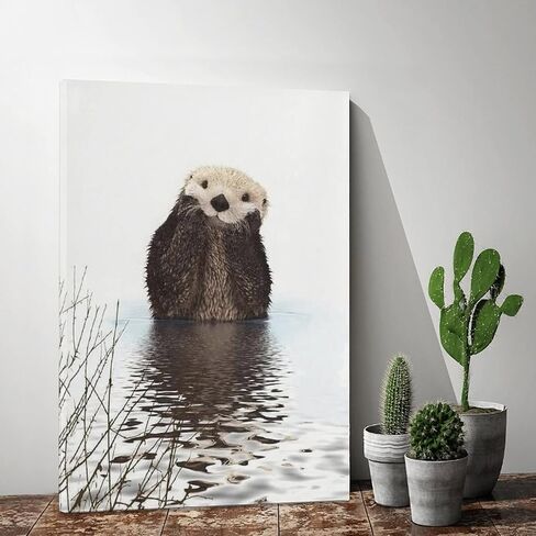 XDTIOPIMY Animal Wall Art Decor Cute Fluffy Otters Animal Canvas Poster Print Decor Office Room Decor Picture Paintings for Living Room Bedroom Framed Ready to Hang 12x18 inchs in Saudi Arabia