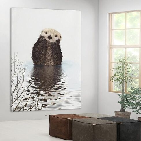 XDTIOPIMY Animal Wall Art Decor Cute Fluffy Otters Animal Canvas Poster Print Decor Office Room Decor Picture Paintings for Living Room Bedroom Framed Ready to Hang 12x18 inchs in Saudi Arabia