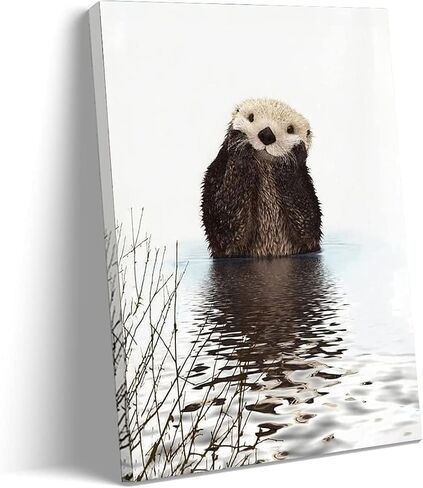 XDTIOPIMY Animal Wall Art Decor Cute Fluffy Otters Animal Canvas Poster Print Decor Office Room Decor Picture Paintings for Living Room Bedroom Framed Ready to Hang 12x18 inchs in Saudi Arabia