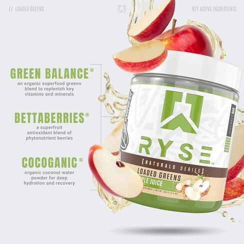 RYSE Loaded Greens Daily Superfood Powder | Essential Micronutrients, Antioxidants, & Vitamins | Natural Energy, Detox, Immunity | 30 Servings (Apple Juice) in Saudi Arabia