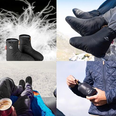 أحذية Naturehike الشتوية خفيفة الوزن من ريش الأوز، جوارب نوم دافئة ومريحة للتخييم للرجال والنساء، أحذية شبشب محشوة بالأسفل مع حقيبة تخزين in Saudi Arabia