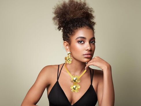 Luxury Women's Golden Big Hollow Flower Jewelry Sets Gold Plated Floral Filigree 3pcs Earrings Necklace Trendy Design Party Cocktail Prom Mothers Day Outfits Accessories Gifts in Saudi Arabia