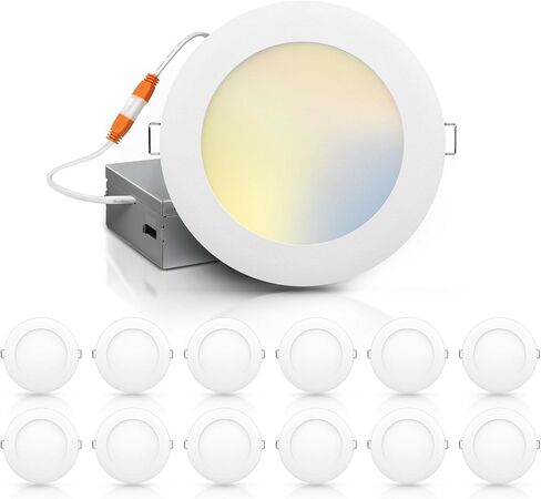 ECOELER 6 Inch Ultra-Thin LED Recessed Light with Junction Box, 2700K/3000K/4000K/5000K/6000K Selectable, 12.5W 110W Eqv, Dimmable, 1100LM High Brightness - ETL and Energy Star Certified in Saudi Arabia