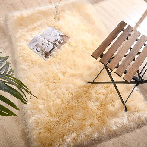 Softlife Yellow 3x5 Faux Fur Rug for Bedroom, Fluffy Sheepskin Fur Rug Luxury Ultra Soft Throw Fuzzy Bedside Rug, Machine Washable Shag Rug for Room Decor in Saudi Arabia