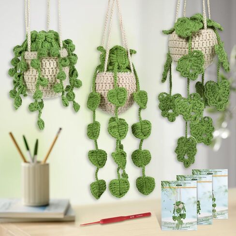 kdafio Crochet Kit for Beginners, 2PC Hanging Potted Plants Crochet Starter Kit with Step-by-Step Instructions and Video Tutorials Complete Crochet Kit for Beginners Decoration (Leaf Potted Plant) in Saudi Arabia