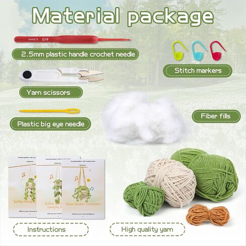 kdafio Crochet Kit for Beginners, 2PC Hanging Potted Plants Crochet Starter Kit with Step-by-Step Instructions and Video Tutorials Complete Crochet Kit for Beginners Decoration (Leaf Potted Plant) in Saudi Arabia