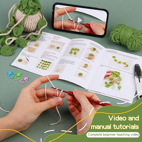 kdafio Crochet Kit for Beginners, 2PC Hanging Potted Plants Crochet Starter Kit with Step-by-Step Instructions and Video Tutorials Complete Crochet Kit for Beginners Decoration (Leaf Potted Plant) in Saudi Arabia