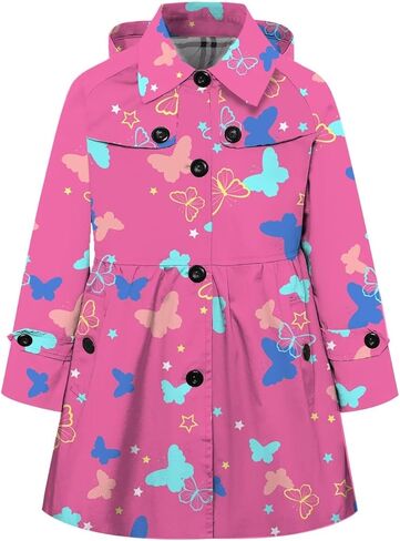 Betusline Girls Rain Jackets Lightweight Waterproof Hooded Trench Coat Windbreakers for Kids,2-14 Years in Saudi Arabia