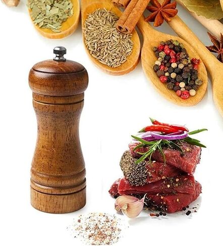 مطحنة خشب البلوط الصلب مطعم الفلفل مسحوق طحن يدوي الفلفل طحن أداة توابل المطبخ، خشونة قابلة للتعديل (8 بوصة) in Saudi Arabia