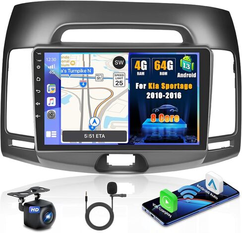2+64GB 9 Inch Touchscreen Stereo Kit for Hyundai Elantra 2007-2010 Android 13 Car Radio with Wireless CarPlay Android Auto WiFi GPS BT FM/RDS USB MIC SWC RCA Backup Camera in Saudi Arabia