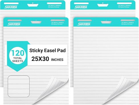SHARBDA Sticky Easel Pads,Letter-Size,8.5 x 11 inches,Small Chart Paper, 30 Sheets/Pad, 4 Pads, Portable Blank Sheet with Sticky for Classrooms, Drawing, Writing in Kuwait