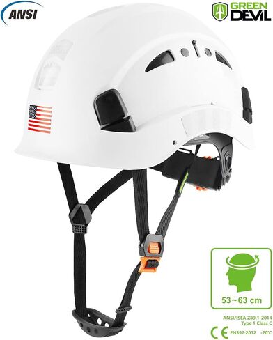 خوذة أمان GREEN DEVIL قبعة صلبة قابلة للتعديل خفيفة الوزن مزودة بفتحات تهوية ABS خوذة عمل 6 نقاط تعليق معتمدة من ANSI Z89.1 مثالية للصناعة والبناء in Saudi Arabia