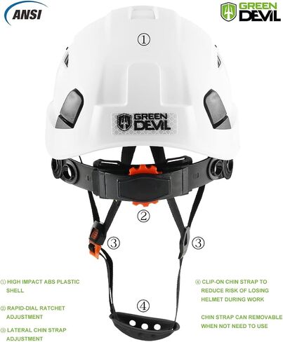 خوذة أمان GREEN DEVIL قبعة صلبة قابلة للتعديل خفيفة الوزن مزودة بفتحات تهوية ABS خوذة عمل 6 نقاط تعليق معتمدة من ANSI Z89.1 مثالية للصناعة والبناء in Saudi Arabia