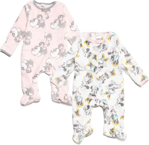 Disney Minnie Mouse Newborn Baby Girls Fleece 2 Pack Coveralls Woobie White/Pink Bows 0-3 Months in Saudi Arabia