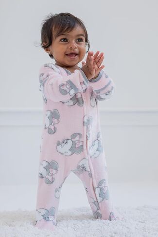 Disney Minnie Mouse Newborn Baby Girls Fleece 2 Pack Coveralls Woobie White/Pink Bows 0-3 Months in Saudi Arabia