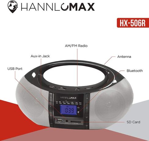 HANNLOMAX HX-506R Portable AM/FM Radio, Bluetooth, USB/SD Slot for MP3 Playback, Aux-in, AC/DC Dual Power Source (White) in Kuwait