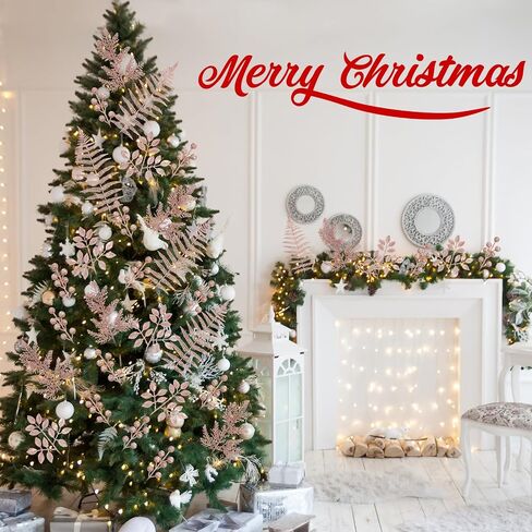 40 Pcs Christmas Glitter Artificial Picks Set Christmas Leaf Sprays Cedar Picks Glitter Berries Stems Tropical Leaf Pine Needles Christmas Stems Branches for Christmas Tree Vase Home(Gold) in Kuwait
