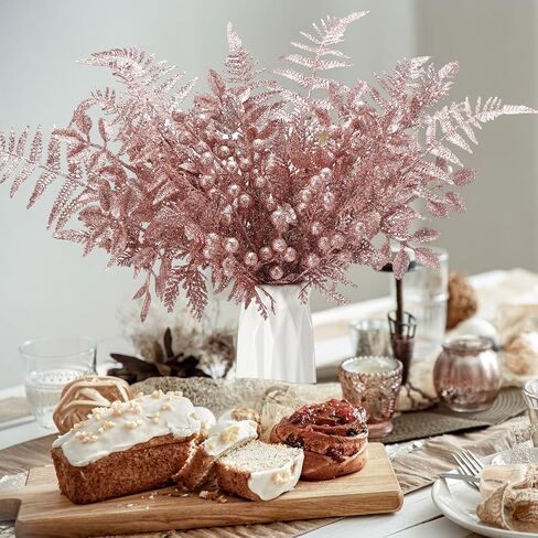40 Pcs Christmas Glitter Artificial Picks Set Christmas Leaf Sprays Cedar Picks Glitter Berries Stems Tropical Leaf Pine Needles Christmas Stems Branches for Christmas Tree Vase Home(Gold) in Kuwait