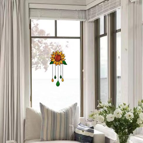 HAOSUM طائر الجنة زهرة ديكور الزجاج الملون Suncatcher، هدية الزهور الاصطناعية وهمية للنساء، زخرفة الزهور نافذة الزجاج الملون الشنق، هدايا هووسورمينغ لأمي الجدة in Kuwait