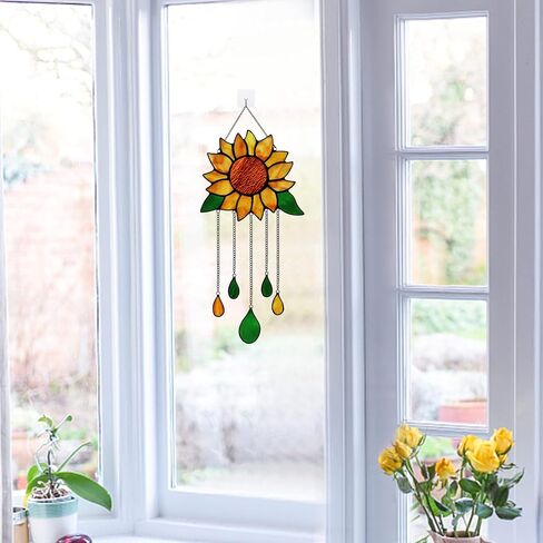 HAOSUM طائر الجنة زهرة ديكور الزجاج الملون Suncatcher، هدية الزهور الاصطناعية وهمية للنساء، زخرفة الزهور نافذة الزجاج الملون الشنق، هدايا هووسورمينغ لأمي الجدة in Kuwait