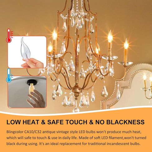 Dimmable E12 Candelabra LED Light Bulbs 25W Equivalent, 3W E12 LED Candle Chandelier Bulbs Warm White 2200K, C32/CA10 Flame Tip LED Edison Bulbs, Ultra-thin Spiral LED Filament Bulbs, 6 PACK in Saudi Arabia