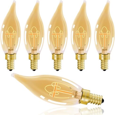 Dimmable E12 Candelabra LED Light Bulbs 25W Equivalent, 3W E12 LED Candle Chandelier Bulbs Warm White 2200K, C32/CA10 Flame Tip LED Edison Bulbs, Ultra-thin Spiral LED Filament Bulbs, 6 PACK in Saudi Arabia