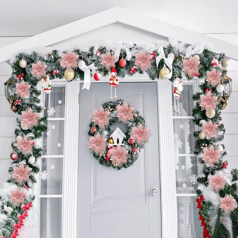 Geosar 36 Pcs Christmas Poinsettia Flowers Tree Decor Artificial Faux Glitter Xmas Ornaments New Year for Party Favor (Rose Gold) in Saudi Arabia