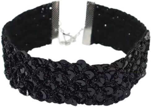Sparkling Wide Sexy Lace Velvet Short Collar Necklace for Women Girls Black Shiny Alloy Sexy Choker Necklace Chunky Short Necklace Party Costume Jewelry in Saudi Arabia