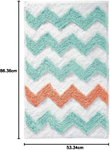 iDesign Chevron Microfiber Polyester Bath Mat, Non-Slip Shower Accent Rug for Master, Guest, and Kids' Bathroom, Entryway, 34" x 21", Light Gray and Coral in Saudi Arabia