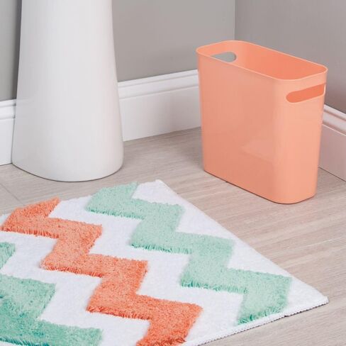 iDesign Chevron Microfiber Polyester Bath Mat, Non-Slip Shower Accent Rug for Master, Guest, and Kids' Bathroom, Entryway, 34" x 21", Light Gray and Coral in Saudi Arabia