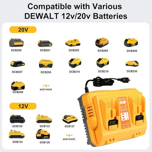DCB112 استبدال شاحن سريع لشاحن بطارية ديوالت 20 فولت DCB118 DCB105 DCB115 DCB107، متوافق مع بطارية ليثيوم أيون 12 فولت 20 فولت ماكس DCB206 DCB204 DCB230 DCB240 DCB120 DCB126 (أصفر) in Saudi Arabia