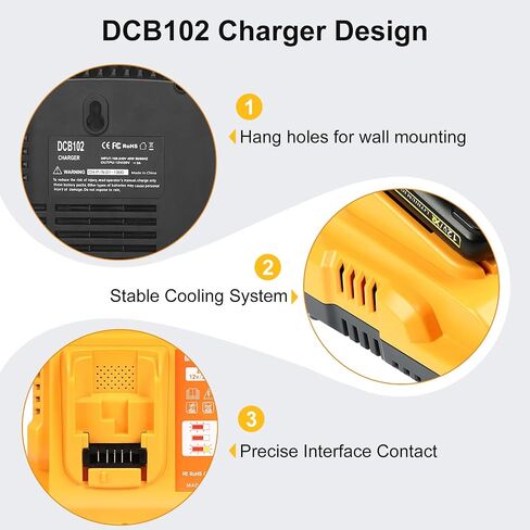 DCB112 استبدال شاحن سريع لشاحن بطارية ديوالت 20 فولت DCB118 DCB105 DCB115 DCB107، متوافق مع بطارية ليثيوم أيون 12 فولت 20 فولت ماكس DCB206 DCB204 DCB230 DCB240 DCB120 DCB126 (أصفر) in Saudi Arabia