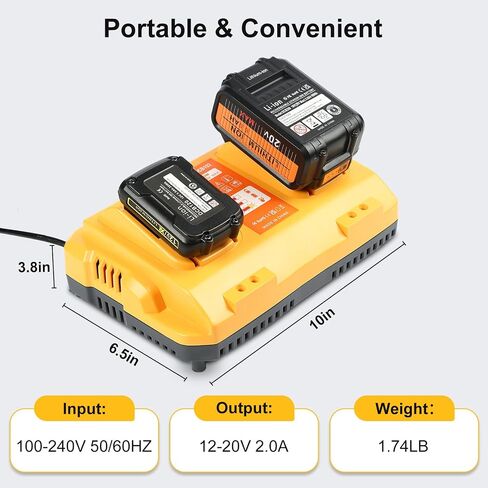DCB112 استبدال شاحن سريع لشاحن بطارية ديوالت 20 فولت DCB118 DCB105 DCB115 DCB107، متوافق مع بطارية ليثيوم أيون 12 فولت 20 فولت ماكس DCB206 DCB204 DCB230 DCB240 DCB120 DCB126 (أصفر) in Saudi Arabia