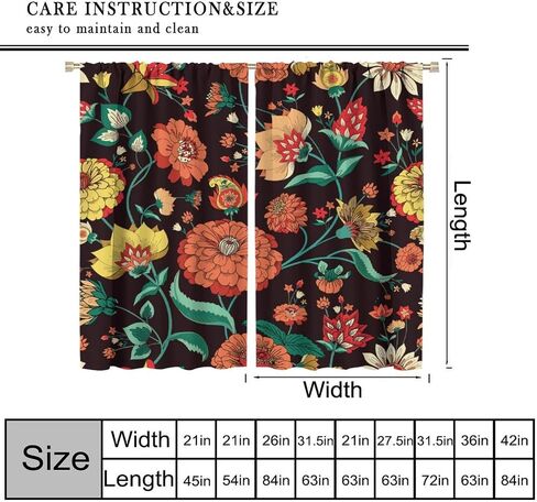 Boho Floral Curtains,Mid-Century Vintage Hand-Painted Multicolor Mandalas Print Rod Pocket Window Treatments Drapes for Bedroom Living Room Kitchen 42x45in in Kuwait