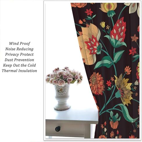 Boho Floral Curtains,Mid-Century Vintage Hand-Painted Multicolor Mandalas Print Rod Pocket Window Treatments Drapes for Bedroom Living Room Kitchen 42x45in in Kuwait